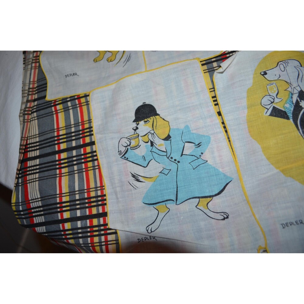 1940 Depler Cocktail Napkins Set of Seven Anthropomorphic Dogs Very Rare - Picture 4 of 6